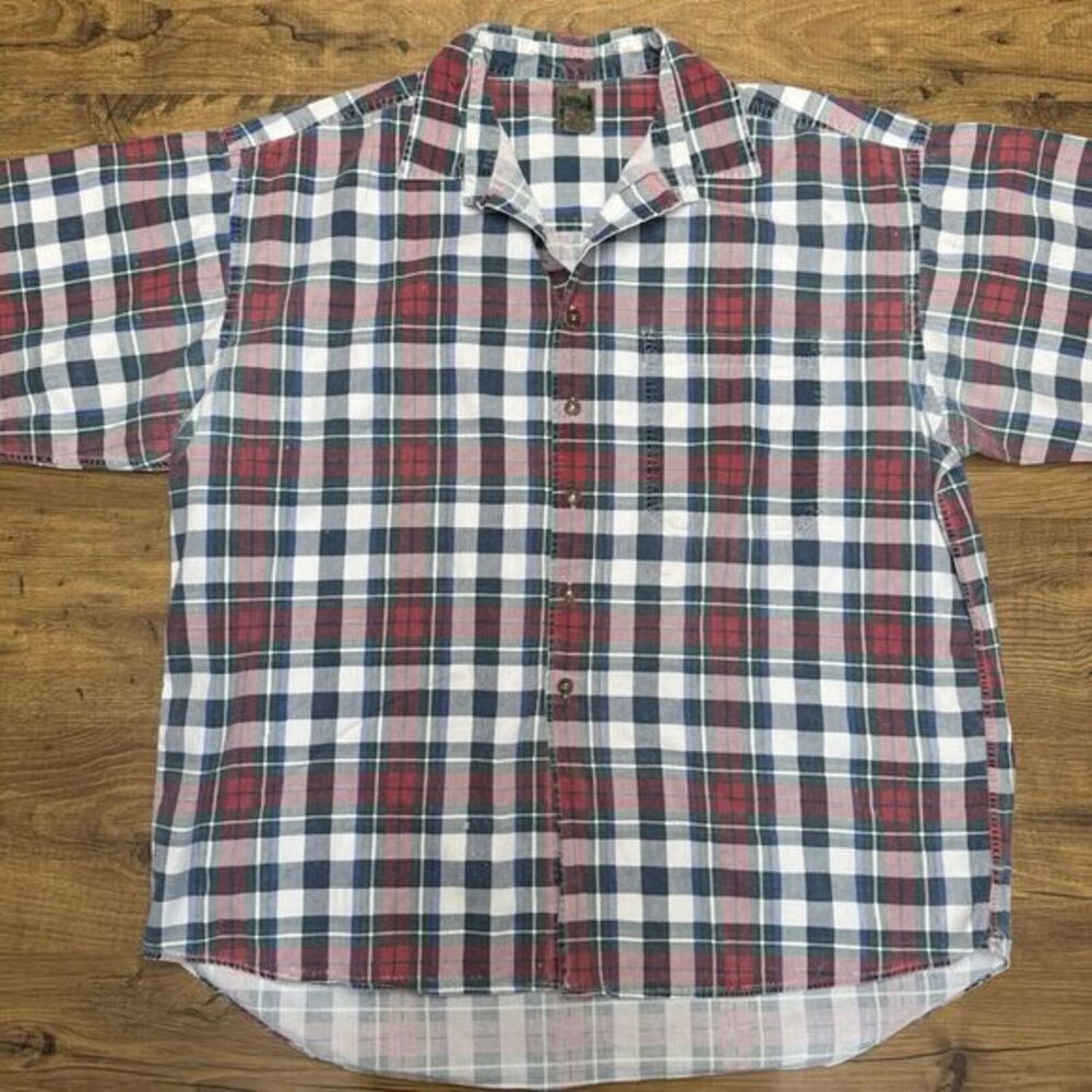 VTG Abercrombie Mens L Saltwater Distressed Plaid Oversized Button Up 90s Grunge